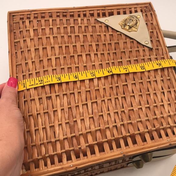 Vintage Woven Wicker Handbag w/ Leather Trim‎ - Picture 12 of 13